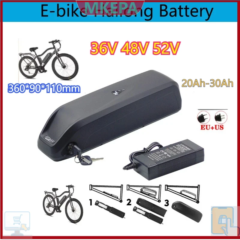 🔋 36-48-52 فولت لمحرك الدراجة  - مراجعة Ebike Battery 48V 20Ah Hailong وسعره